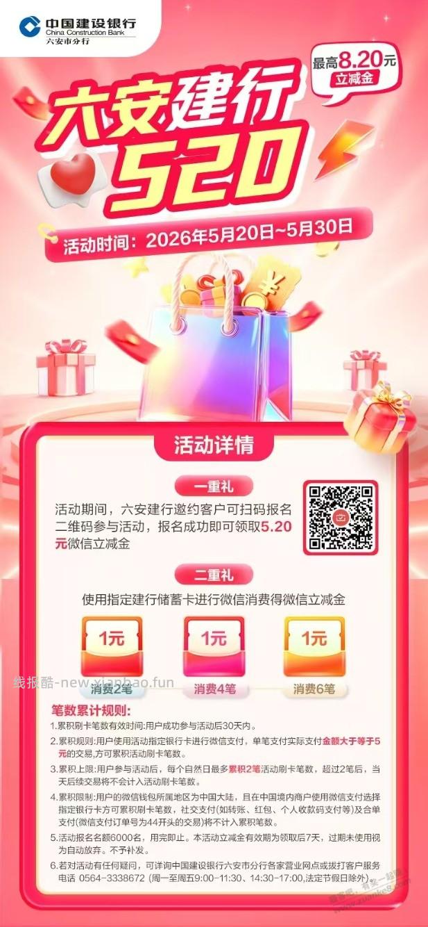 六安建行月月刷，有裕农通也可以报名 - 线报酷