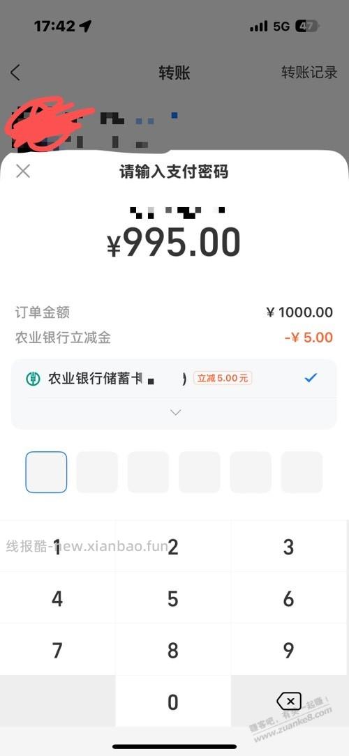支付宝转账1000-5 - 线报酷