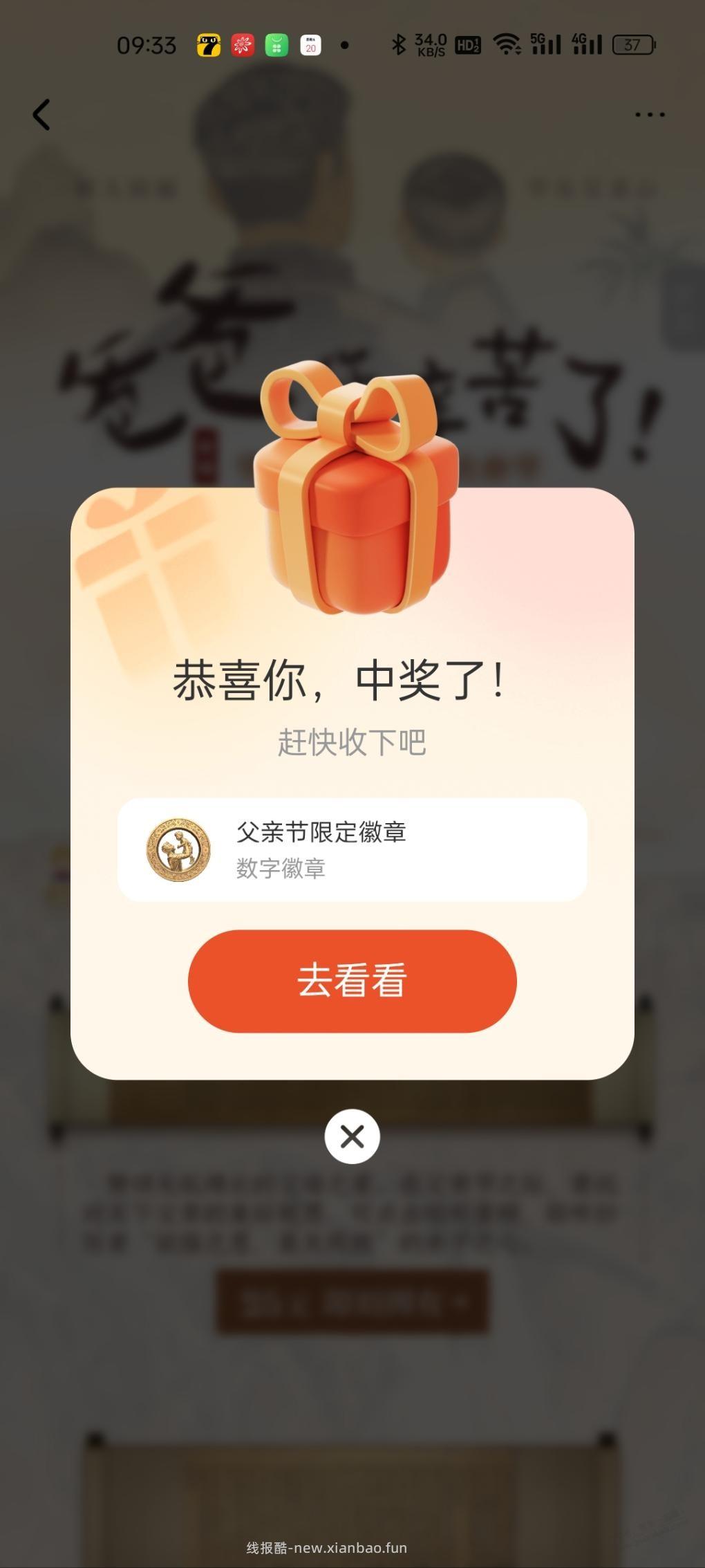 支付宝鲸探父亲徽章 - 线报酷
