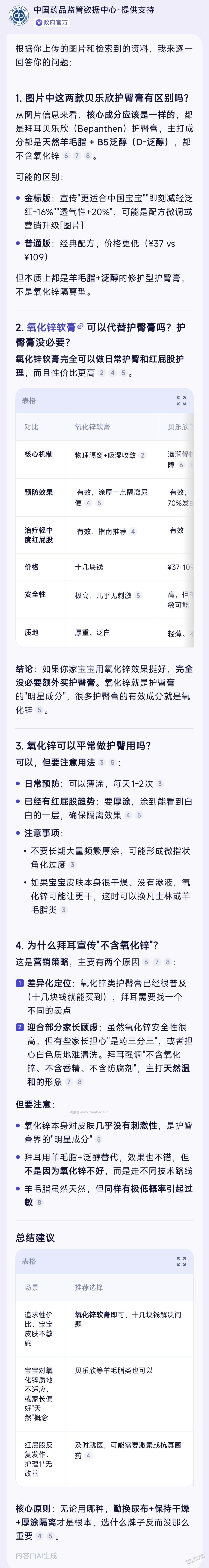 这两款拜耳护臀膏有区别？氧化锌就够了吧 - 线报酷