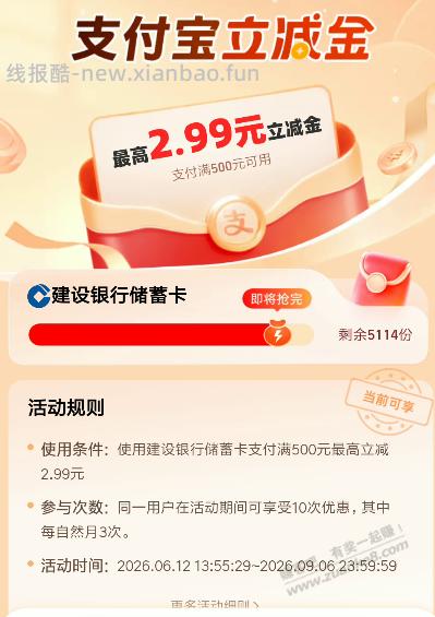 7.4 支付宝还款立减金 - 线报酷