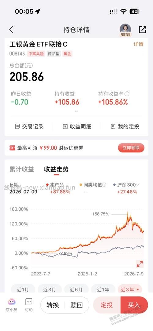 想起来京东22年做活动买了100块黄金 - 线报酷